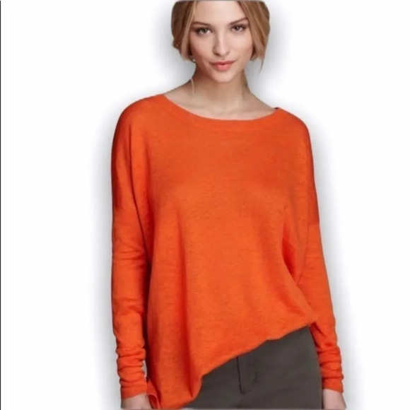 Z Vince Large Linen Orange Top Oversized Long Sleeve Knit Shirt Minimalist - Picture 1 of 8
